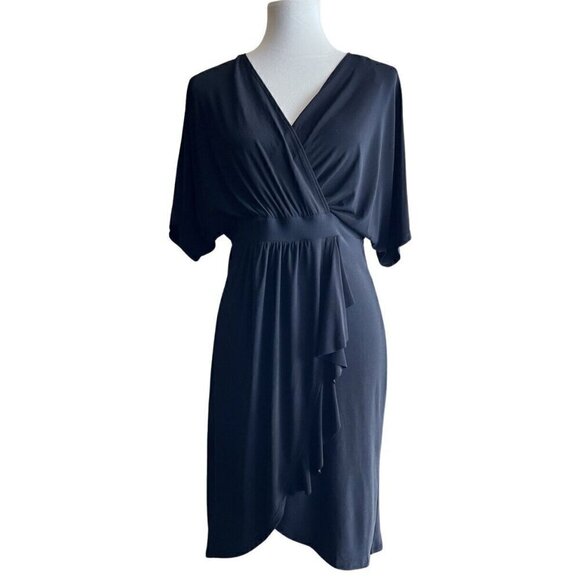 Paper Doll Surplice Ruffled Women's Large Faux Wrap Dress Black Size L - Picture 5 of 11